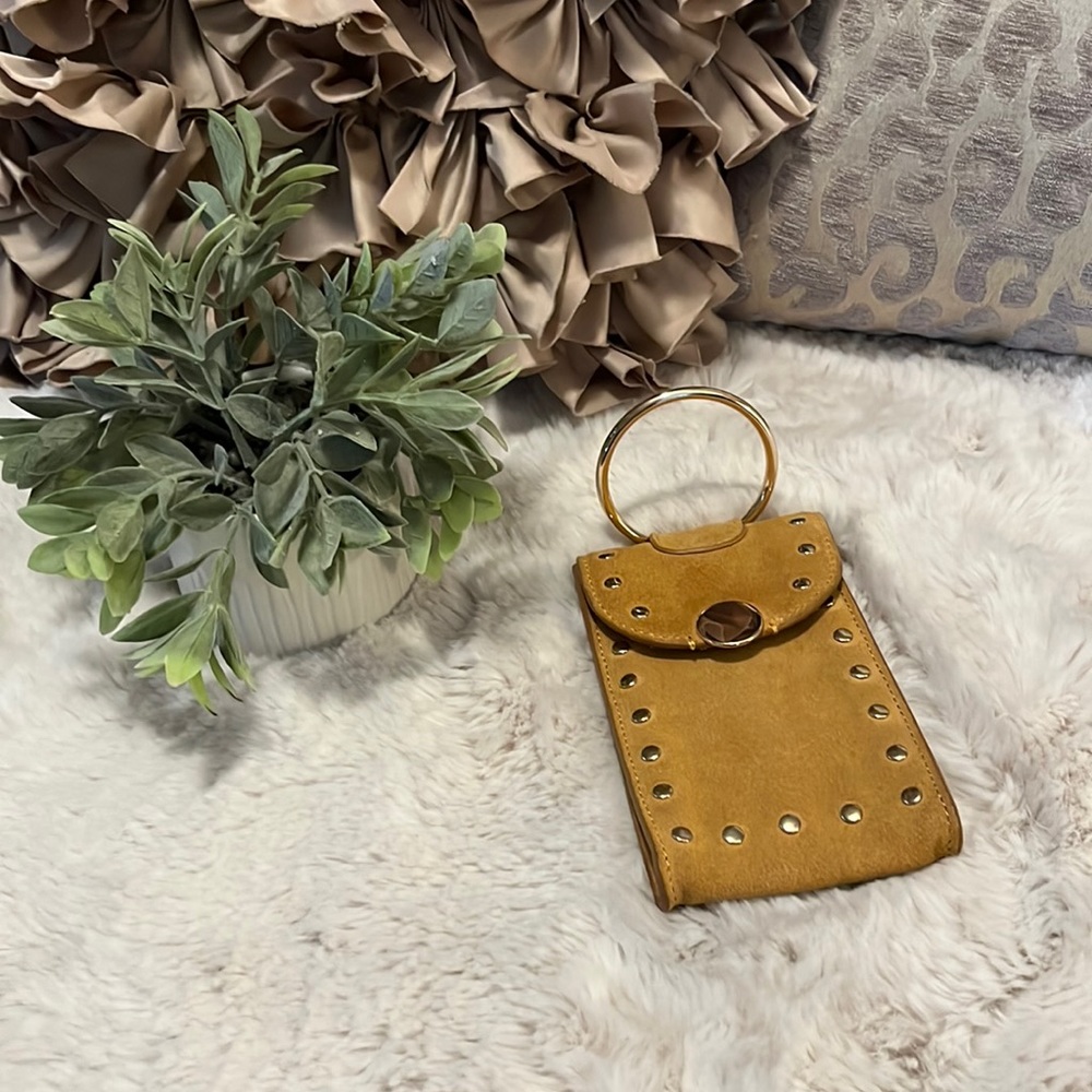 H&M Suede Mustard Color Clutch Wristlet Cellphone Bag Purse - Picture 2 of 5